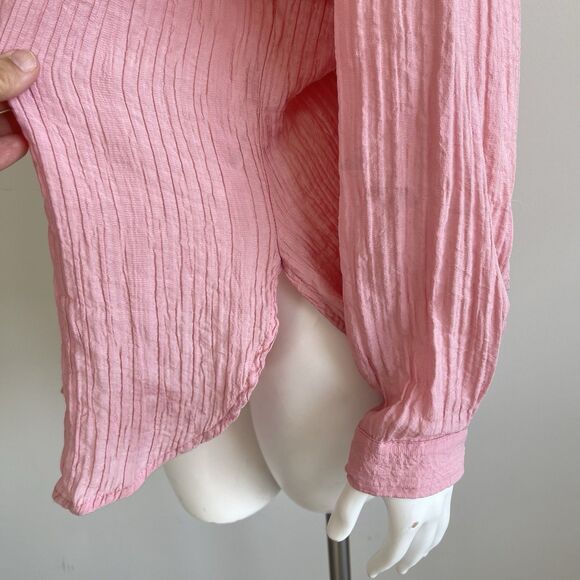 Zara Pink Coquette Button Down Shirt Twisted Cut Out Back Oversized Size Medium - Picture 4 of 12